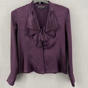Lafayette 148 Blouse Womens 4 Purple Silk‎ Ruffle Royal Whimsigoth Fairy Office